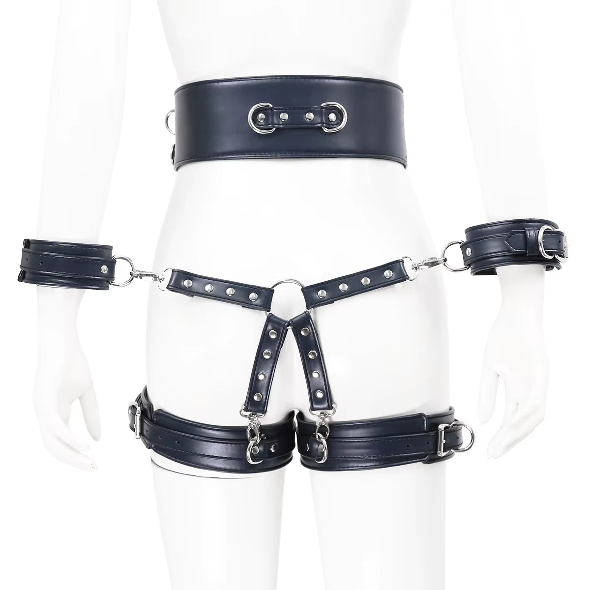 SM Bondage Set Include Waistband, Wrist & Thigh Cuffs, Cross Buckle, Adult Games Restraints Handcuffs Leg Cuff Sex Toys