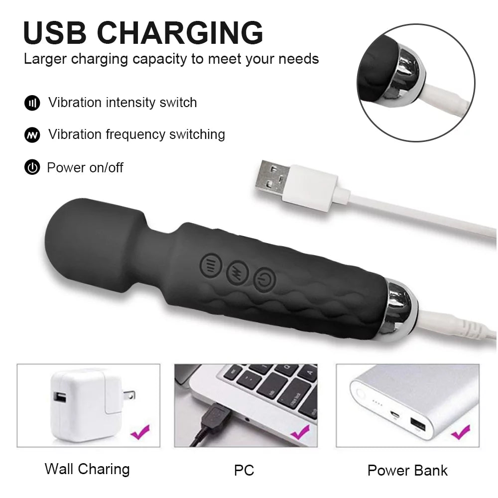 Personal Massager Wand Massager Powerful Quiet Vibration with 8 Speeds 20 Vibrating Patterns, Sex Toys Vibrator for Women