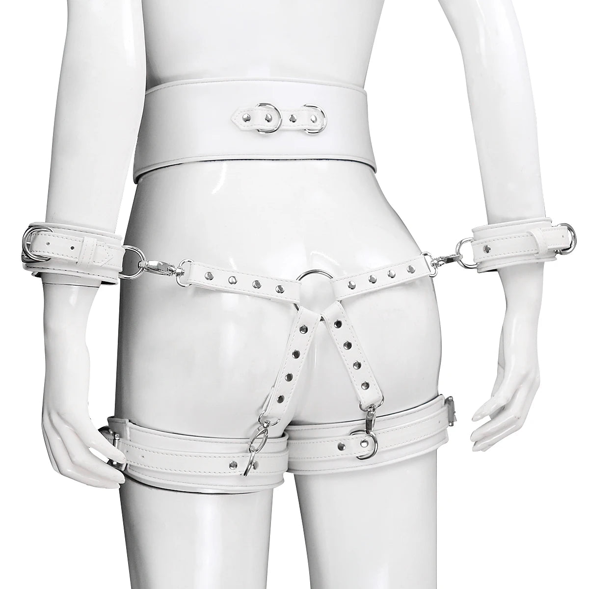 SM Bondage Set Include Waistband, Wrist & Thigh Cuffs, Cross Buckle, Adult Games Restraints Handcuffs Leg Cuff Sex Toys