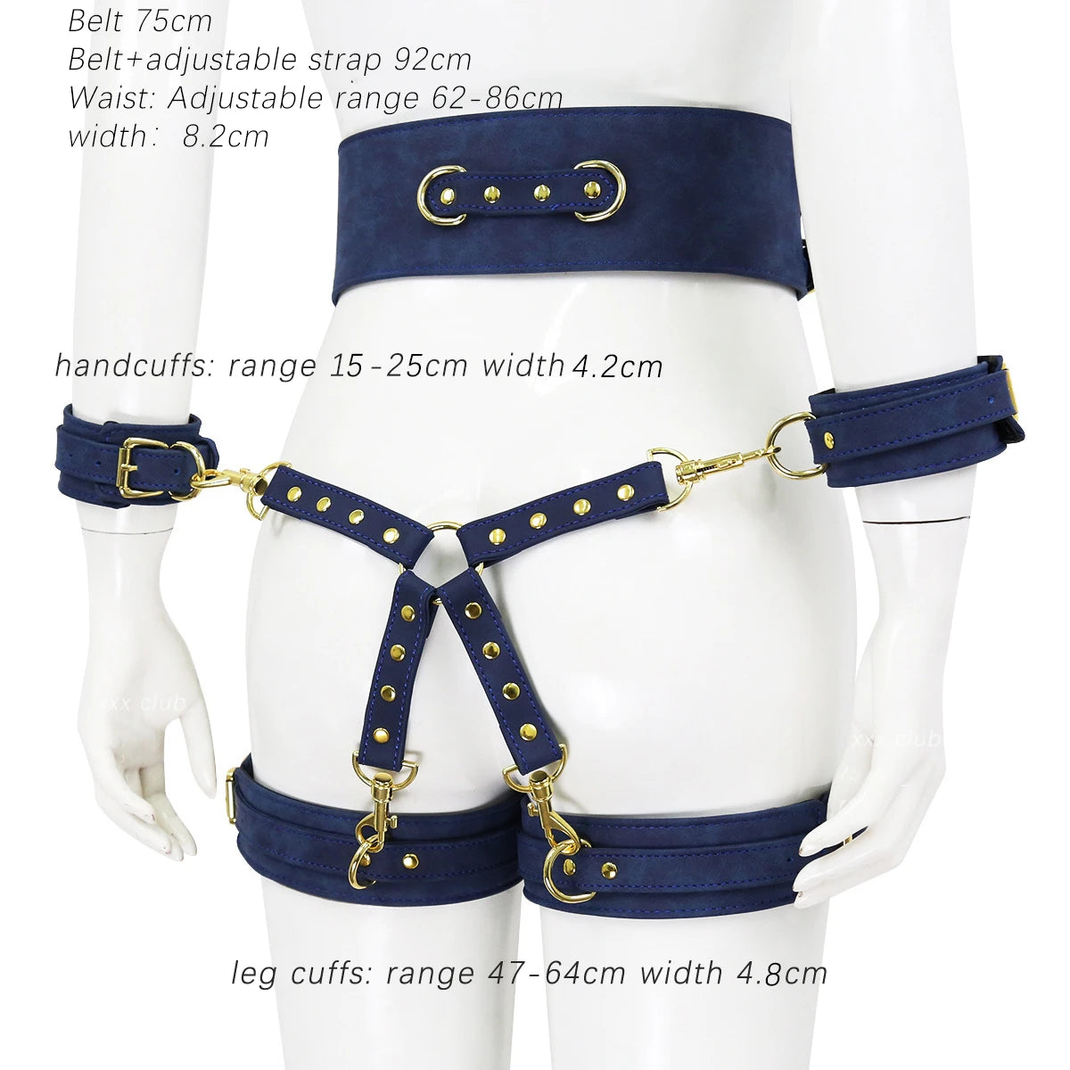 SM Bondage Set Include Waistband, Wrist & Thigh Cuffs, Cross Buckle, Adult Games Restraints Handcuffs Leg Cuff Sex Toys