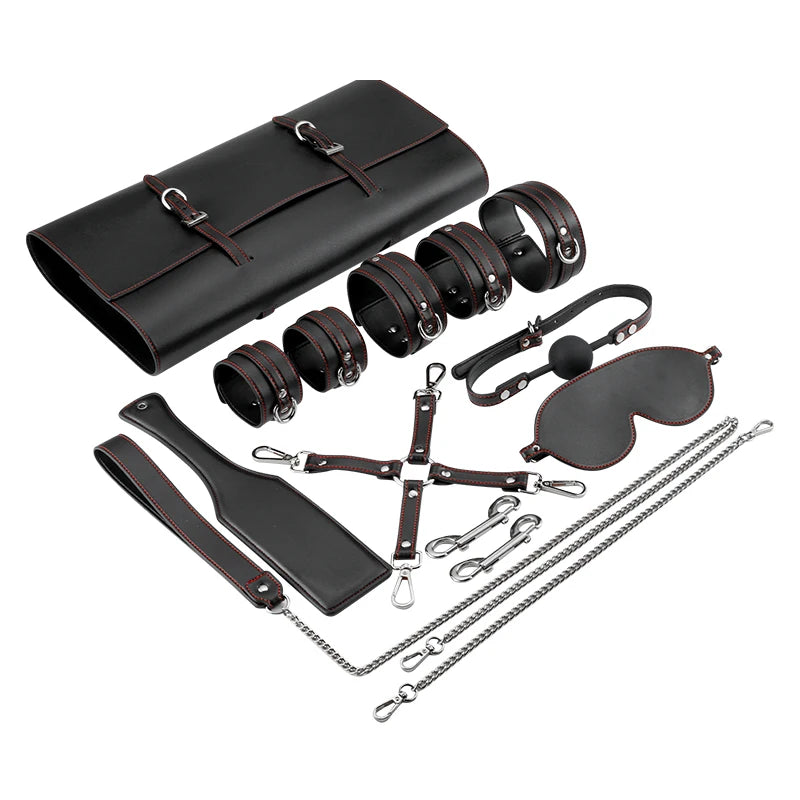Erotic Tied Bondage Kits Sex Slave Restraint Set Ankle Cuffs Handcuff Collar Gag Whip Blindfold Adult Sex Toys for Women