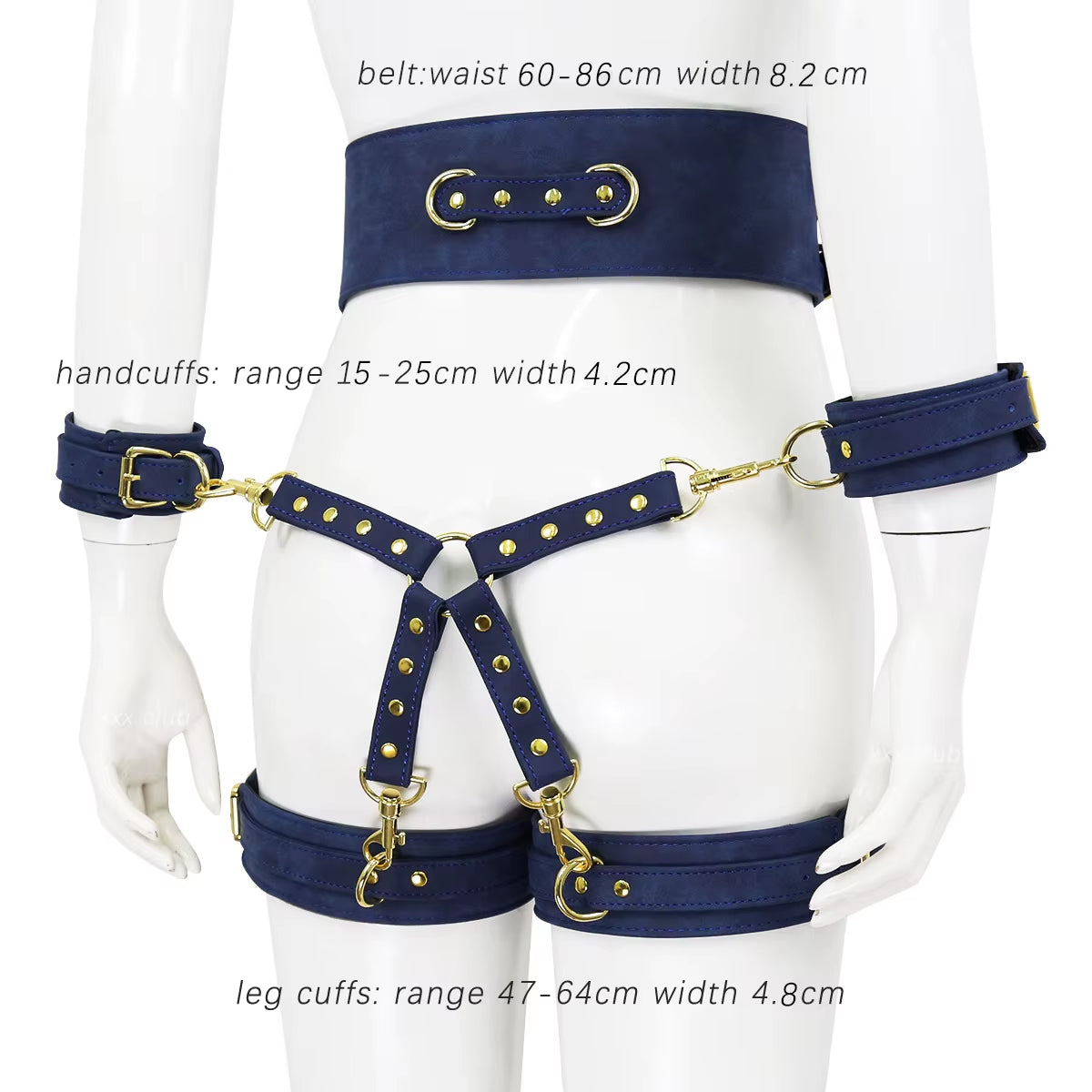 SM Bondage Set Include Waistband, Wrist & Thigh Cuffs, Cross Buckle, Adult Games Restraints Handcuffs Leg Cuff Sex Toys