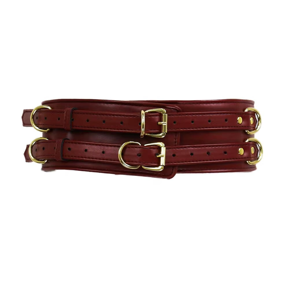SM Bondage Set Include Waistband, Wrist & Thigh Cuffs, Cross Buckle, Adult Games Restraints Handcuffs Leg Cuff Sex Toys