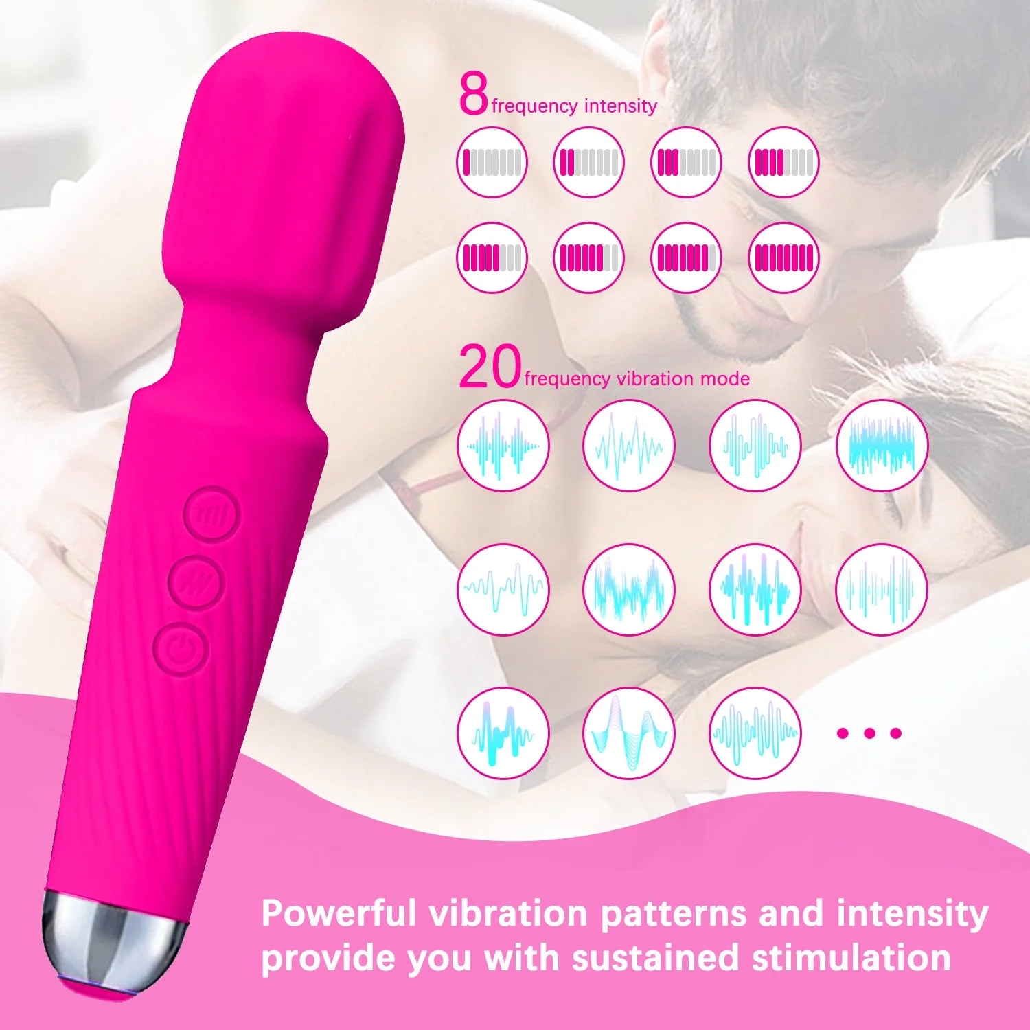 Massager Wand Vibrator with 20 Modes 8 Vibration,Rechargeable Vibrator Wand Waterproof Body Massager-Rose Red