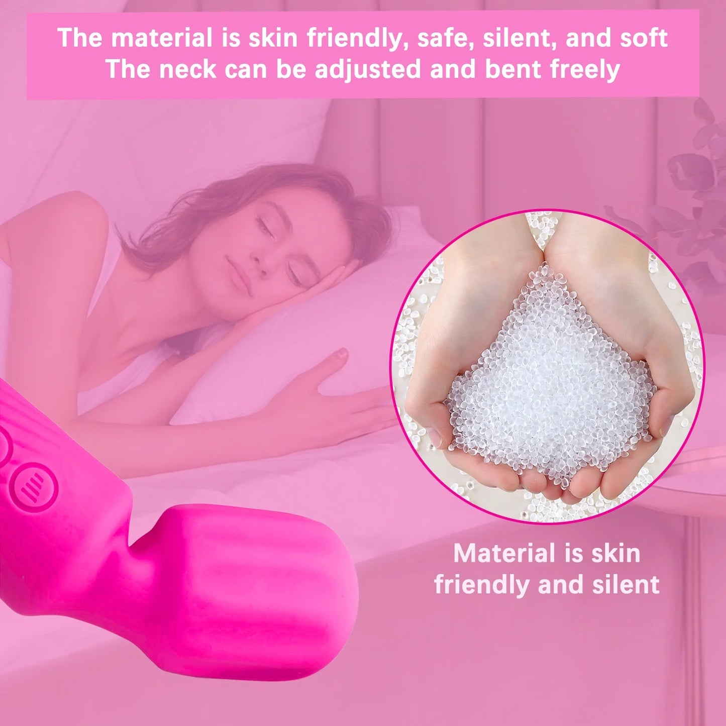 Massager Wand Vibrator with 20 Modes 8 Vibration,Rechargeable Vibrator Wand Waterproof Body Massager-Rose Red