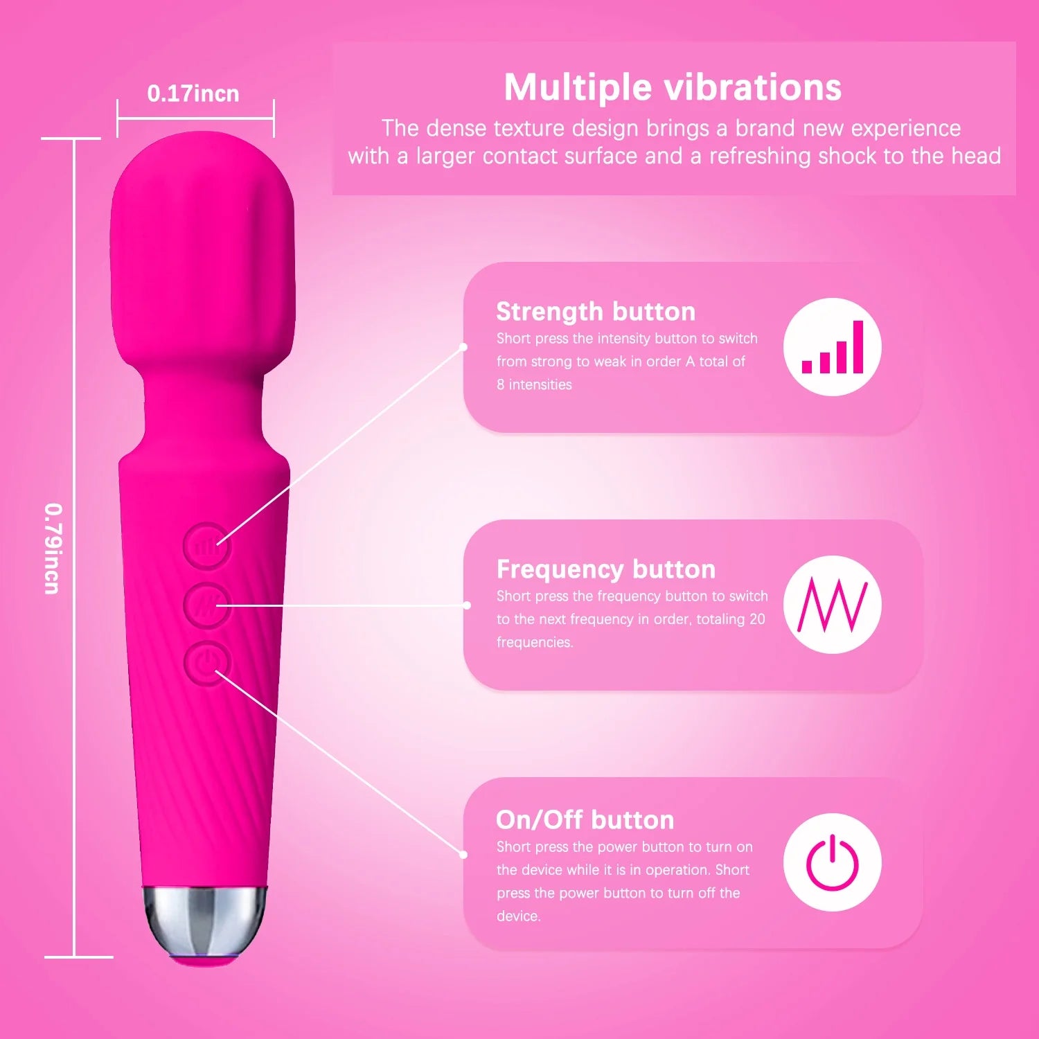 Massager Wand Vibrator with 20 Modes 8 Vibration,Rechargeable Vibrator Wand Waterproof Body Massager-Rose Red