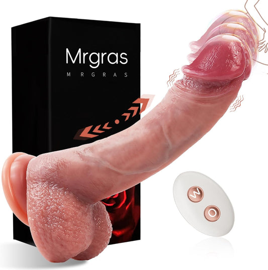 Sex Toys Thrusting Dildo Vibrator, 3 Pulsation Thrusting & 5 Vibration Mode 8.5 Inch Realistic Dildo Penis for Clitoral G Spot Anal Stimulate Liquid Silicone Suction Cup Adult Sex Toy S&M Whips
