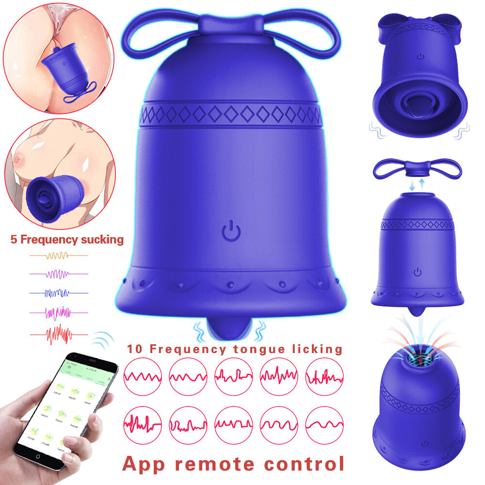 Women Wireless APP Control Tongue Licking Sucking Oral Clit Bell Rose Sex Toys